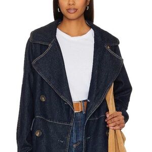 FREE PEOPLE Denim Blue Car Coat Size Large